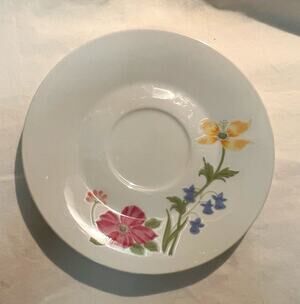 Set of 6 Vintage Montgomery Ward Fine China Saucers, Spring Song Pattern, Japan